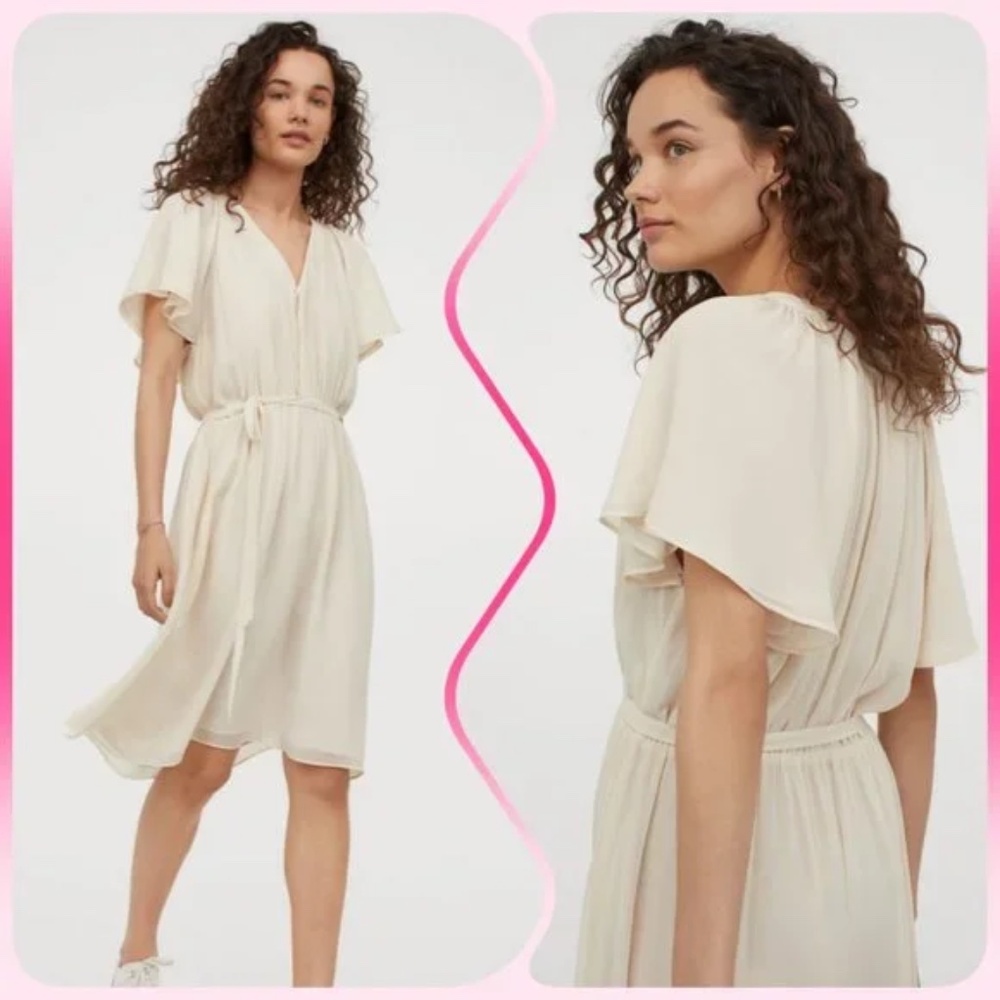 Ivory belted office dress H&M XS